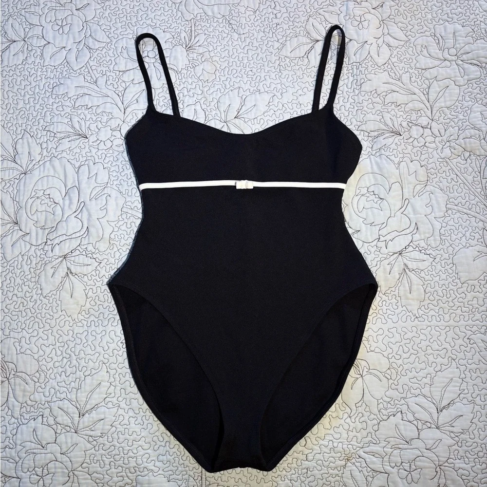 Vintage Oscar de la Renta Black White Bow One Piece Swimsuit Sz 14💛